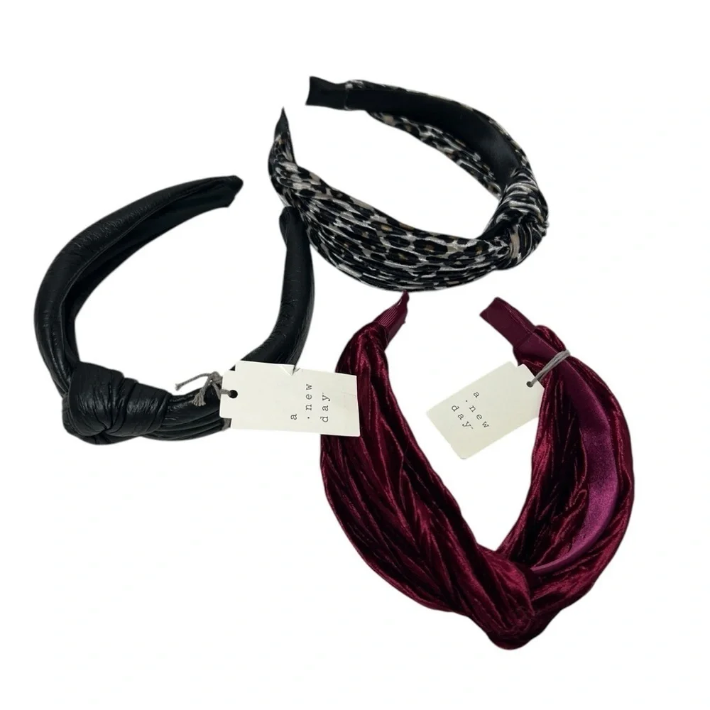 3 Headbands Red Velvet Cheetah Leopard Black NWT Y2K stocking stuffer Christmas
